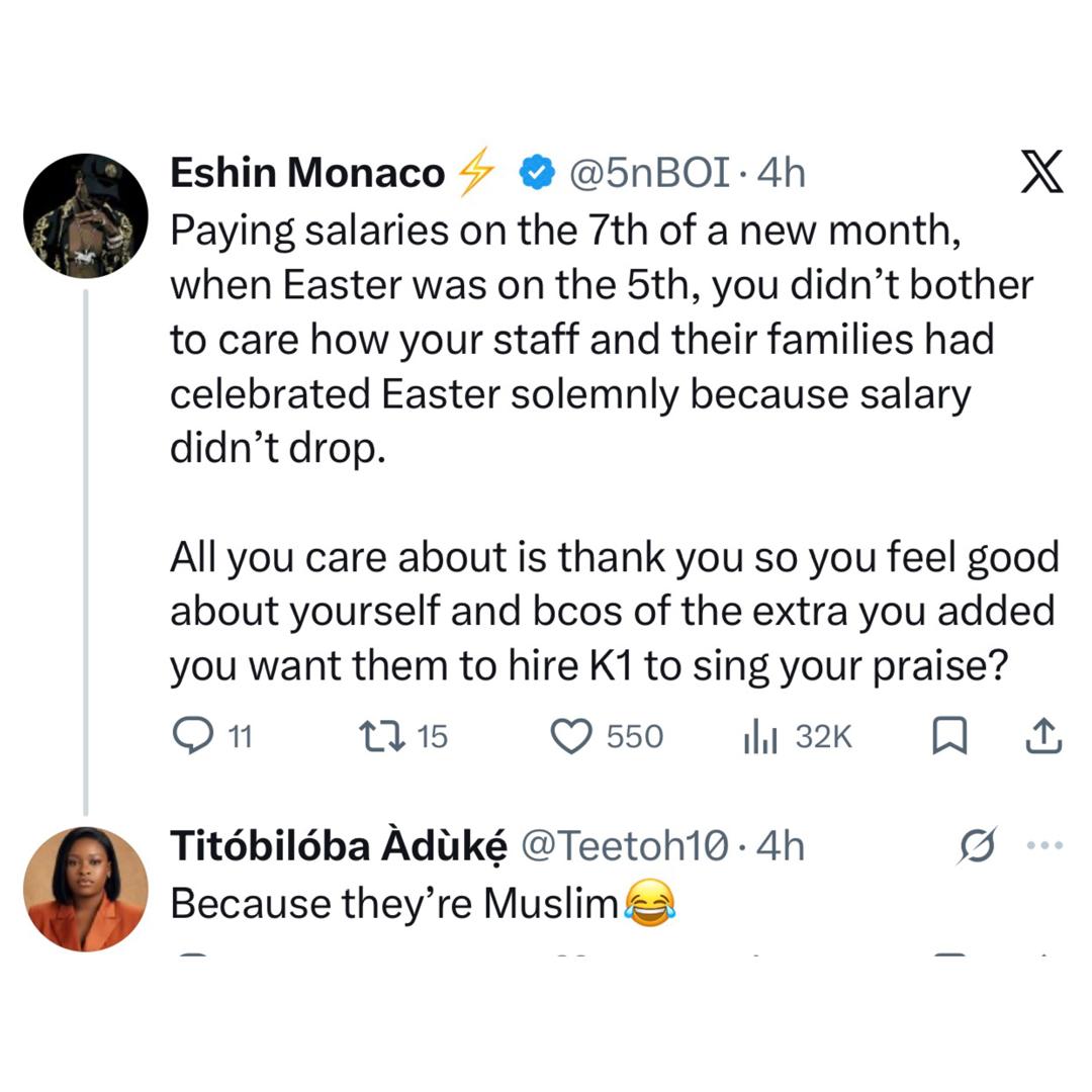 Opinions differ after Nigerian lady expressed dissatisfaction at her staff who failed to thank her after paying their salaries a little late